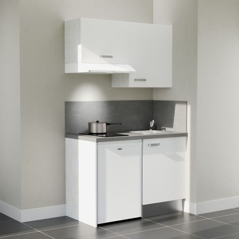 Kitchenette K01L-PT - 120 cm - plan stratifié, évier inox, électroménager inclus (1/5)