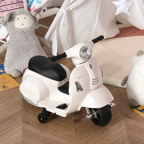 Motocicleta Infantil con Faro Bocina y 4 Ruedas Moto Eléctrica Vespa para Niños con Licencia 66,5x38x52 cm Blanco (1/5)