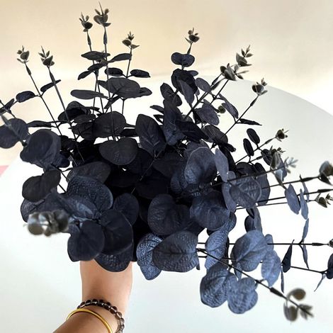 Feuilles D'eucalyptus Artificielles - Tiges D'eucalyptus Noires - 34 x 9 cm - Pour Décoration Intérieure Extérieure Fêtes Mariages Halloween - Lot de 10 (1/5)