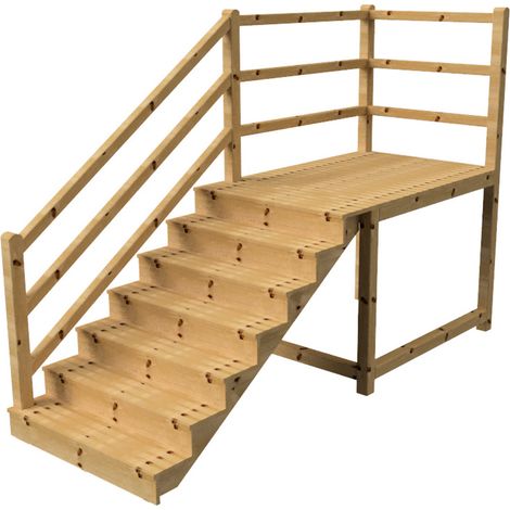MILANO - Escalier en bois 7 marches H122 cm - avec contre-marches - Palier L120 x P189 cm - Rambarde escalier gauche, palier gauche et en face