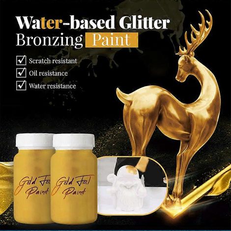 Peinture dorée à l'eau pailletée 100 g pour bois, statues et meubles. Peinture dorée non toxique pour colorer les statues en métal. (1/5)