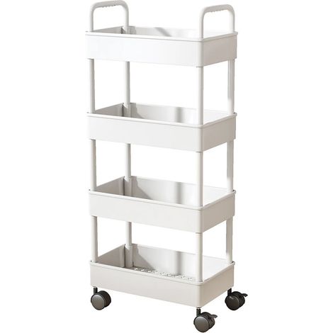 Chariot de rangement multifonctionnel pour la cuisine, étagère de salle de bain à quatre niveaux, avec roulettes, blanc (1/5)