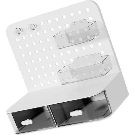 Organiseur de bureau blanc avec porte-stylo et compartiments de rangement compatibles (1/5)