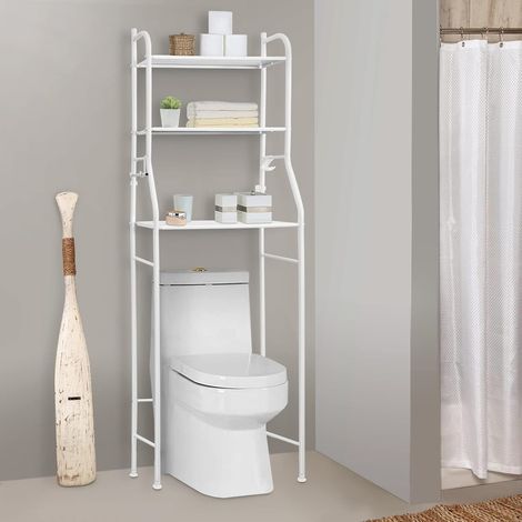 Youyijia 3-stöckiges Über-Toilette Regal, Over Toilet Storage Unit aus Metall, Badezimmer Schrank Organizer, Schwarz oder Weiß, Modernes Badregal für Toiletten über Toiletten (Weiß) (1/5)