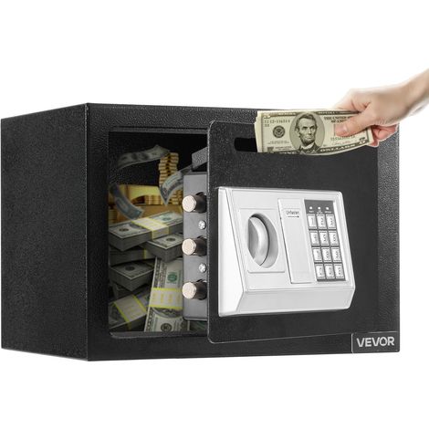 Coffre-For de Dépôt 17 L, Coffre-Fort de Sécurité Électronique, Déverrouillage par Mot de Passe et Bouton Rotatif, avec Fente de Verrouillage avant pour Espèces, Bijoux, Documents, Noir (1/5)