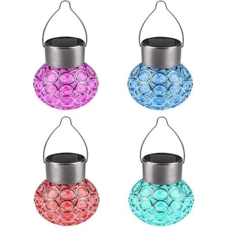 Lot de 4 lampes solaires suspendues d\'extérieur, lanternes solaires étanches avec poignée - Changement de couleur (1/3)