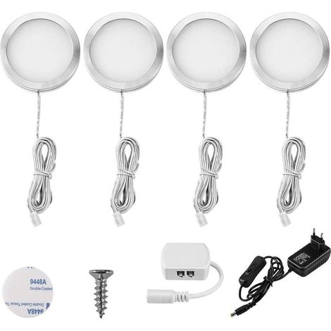 Lampe de Placard led 4er éclairage Sous Meuble Rechargeable Lumière Armoire Applique Murale pour Cabinet Penderie Cuisine Entrée Vtrine Couloir Toilette Blanc Froid [Classe énergétique A++]- (1/5)