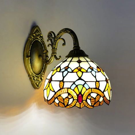 Vintage Wandlampen Industrie Wandbeleuchtung Retro für Bad Wandleuchte im Stil Buntglas Wandhalterung Lampenschirm Nachttisch Decor Kuppel Buntglasschirm, Glühbirne nicht enthalten