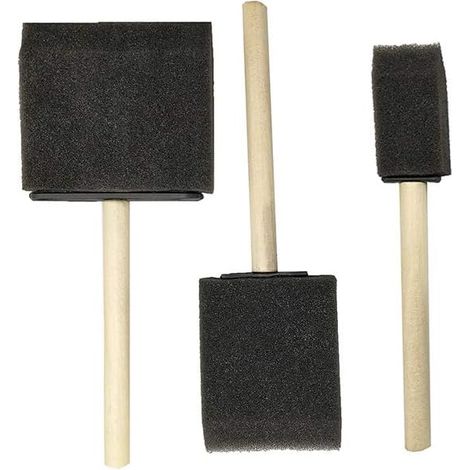 Lot de 3 Pinceaux en Mousse Manche Bois - Outils Peinture à l'Huile Vernis Aquarelle & Travaux Manuels Artistiques