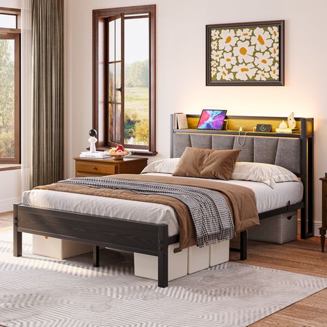 struttura letto 140x190 LED USB testiera contenitore OKMYHOME (1/5)