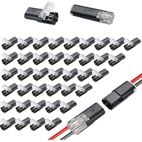 Lot de 40 Connecteurs Électriques Rapides 2 Broches, Connecteur Étanche 12V pour Câble 18-22 AWG, Raccord Enfichable Sans Dénudage pour Voiture, Éclairage LED et Installations Électriques (1/5)