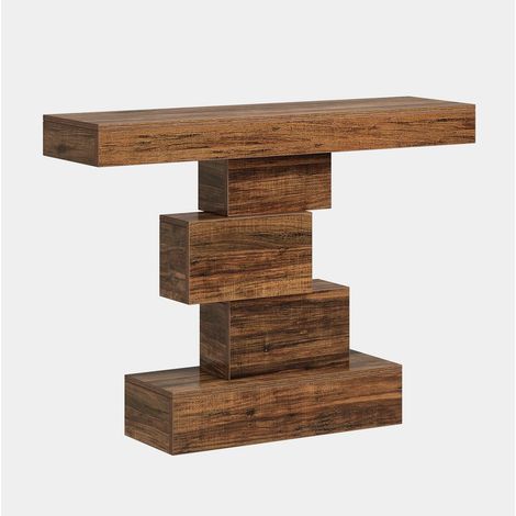 CHICFURN Consola de entrada 108x30x80 cm en madera marrón oscuro, base geométrica (1/5)