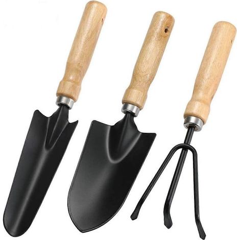 Ensemble d'outils de jardinage, 3 pièces en fonte d'aluminium robuste comprenant une truelle, un râteau à main avec poignées antidérapantes (1/5)