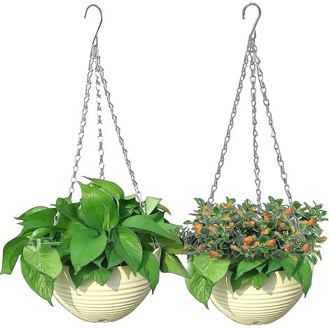 Ensemble de 2 pots de fleurs suspendus pour jardins d'intérieur et d'extérieur, gris clair (1/5)
