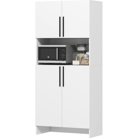 Colonne de cuisine-garde-manger avec étagères et support four micro-ondes-armoire blanche en panneaux de particules-79x40x175(cm) (1/5)