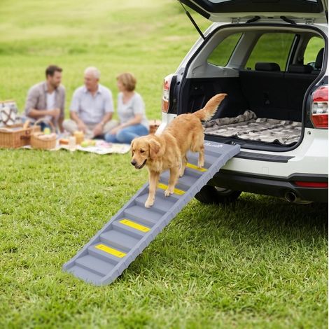 Rampe pour chien auto pliante 10 marches antidérapante 154 x 40 cm grise DESVIAE (1/5)