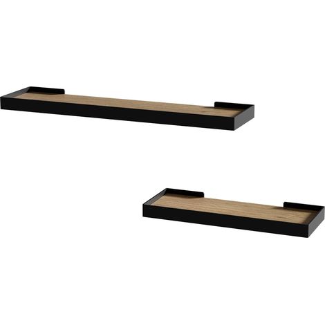 Estantería de pared Erni, Negro/roble, 60 x 3 cm Lote de 2, Vicco