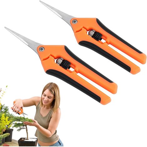 Sécateur de Jardin, 2pcs Sécateur à Lame Franche, Sécateurs Professionnel avec Poignée Verrouillable, Sécateurs pour Branches Bigneuses pour Tailler Jardins, Arbustes, Clôtures (Orange) (1/5)