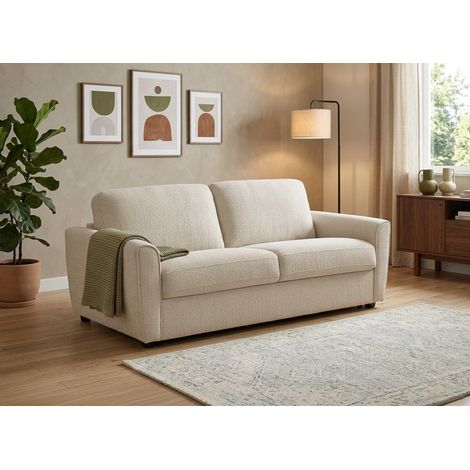 Canapé convertible express 3 places en velours texturé beige