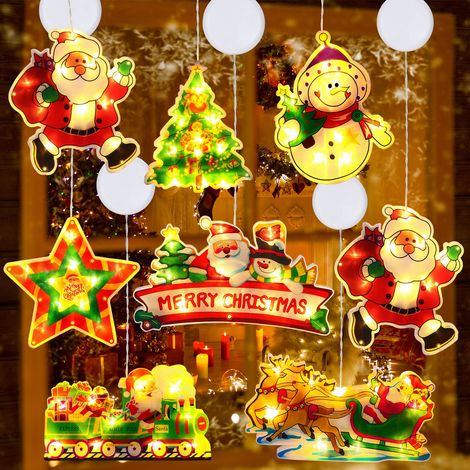 Décorations de lumières de fenêtre de noël 8 pièces, lumières de signe de Silhouette de fenêtre de noël, décorations de noël avec crochet à ventouse (1/5)