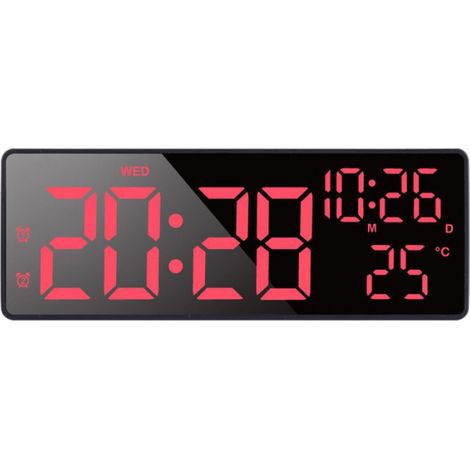 Réveil Numérique - Affichage LED Rouge - Heure Date Température - Luminosité Réglable sur 3 Niveaux - Alimentation USB + Pile AAA - Noir (1/5)