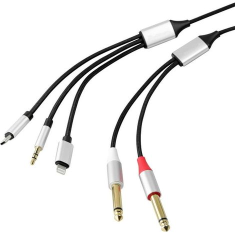 Adaptateur audio MFi certifié Lightning vers USB C, prises 3,5 mm et 6,35 mm, câble auxiliaire pour ampli enceinte voiture (1/5)
