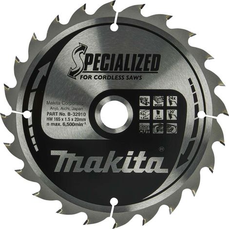 Makita – Lame de scie circulaire 165mm pour bois dur – 24 dents – Carbure de tungstène – Ø alésage 20mm – B32910 (1/4)