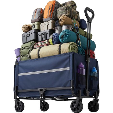 Relaxdays folding trolley, 150 kg, telescopic handle, tailgate, rain cover, shopping, camping, blue
