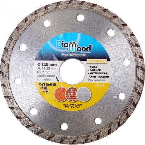 Diamwood – Disque diamant turbo 125 mm – Alésage 22,23 mm – Segment 7 mm pour coupe nette – Compatible meuleuses – Norme EN13236 TÜV (1/7)