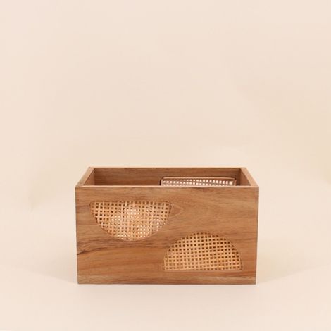 Caisse en bois et rotin 25x15cm