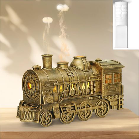 LEDANDER Diffuseur d'huiles essentielles en forme de train, humidificateur de 300 ml , 2 modes d'éclairage et 2 modes de brumisation, minuterie,brun (1/5)