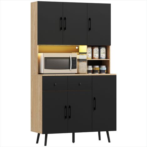 Buffet haut bicolore chêne et noir avec éclairage LED RGB, 100x40x176 cm (1/5)