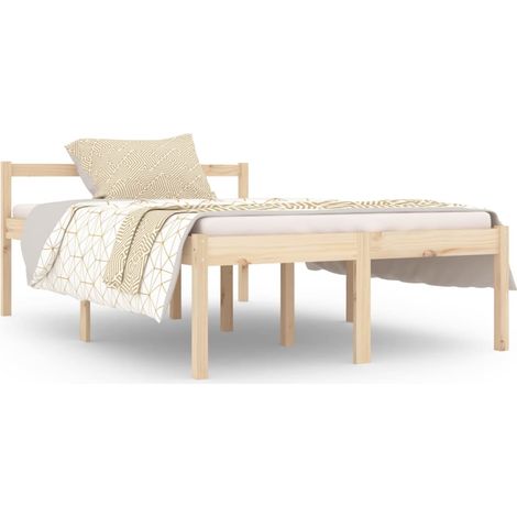Lit adulte pour 2 personnes, Structure de lit, Assemblage Facile, Bois massif 120x190 cm Petit double OIB3455E (1/5)