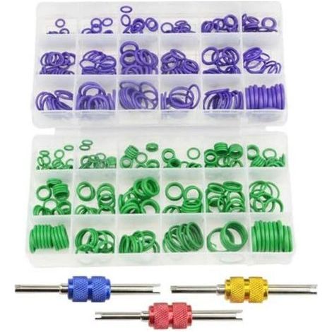 Kit de joints toriques en caoutchouc pour compresseur de climatisation de voiture 18 tailles avec outil de retrait de noyau de valve pour réparation automobile (1/4)