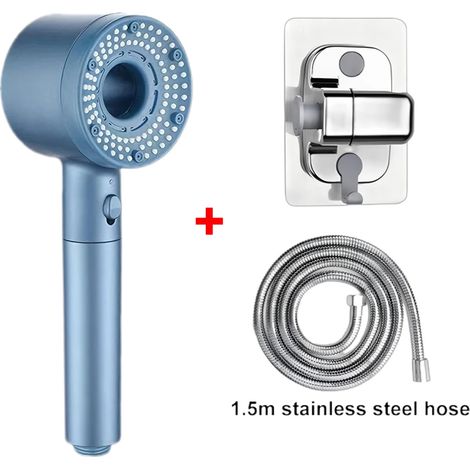 (Ensemble bleu foncé) Pommeau de douche réglable 5 jets, grand débit, filtre, mitigeur haute pression pour économie d'eau, accessoires de salle de bain (1/5)