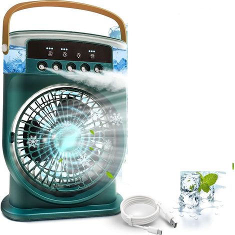 Climatiseur portable 4-en-1, mini-climatiseur à eau glacée, refroidisseur d'air avec brumisation, ventilateur de climatisation, ventilateurs pour climatisation, rechargeable via USB-C, 3 vitesses, ven (1/5)