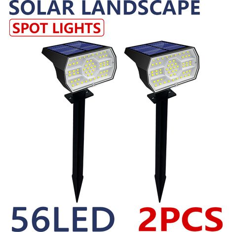 Paquete de 2 focos solares para exteriores, 56 LED, impermeables, IP65, ajustables con 3 modos de iluminación, para jardín, patio, camino de entrada.