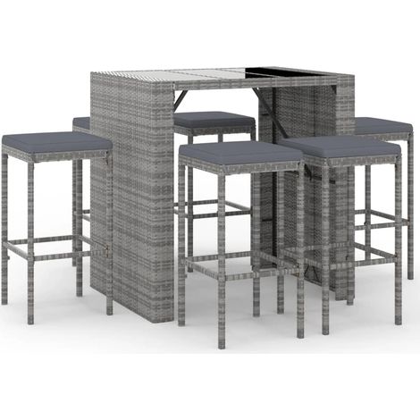 Maison Exclusive - Mesa y taburetes altos jardín y cojines 7 pzas (1/5)