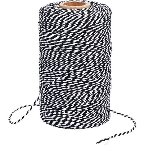 200M Ficelle de Noël Noire et Blanche 2mm Corde Coton de Noël pour Emballage Cadeau, Bricolage, Cuisine, Bouchers, Décoration (1/5)