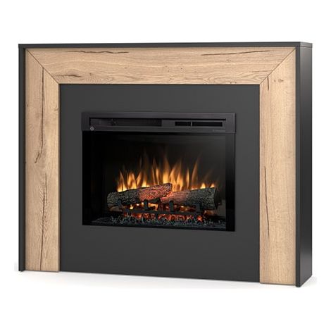 Caminetto elettrico da pavimento a libera installazione a LED - 26" - 120,2 x 96 x 27,5 - Nero / Rovere chiaro - ZUNI (1/5)