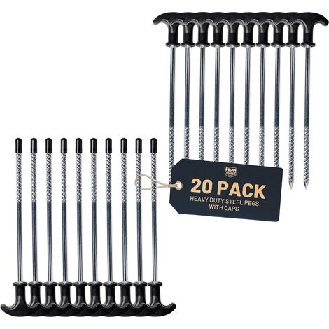 Lot de 20 Piquets de Tente à Vis Acier Sol Dur Piquets à vis en acier antirouille, fixation solide sur sols durs, idéals pour tentes, auvents et camping (1/5)