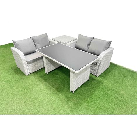 Fimous 4 Pieces Outdoor PE Rattan Sofa Set Patio Garden Furniture Sets with Cushions Side Table Light Grey (1/4)