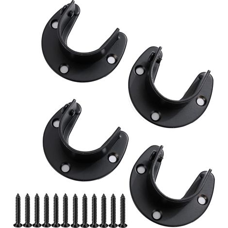 4pcs Support de Tringle en Forme de U, Support pour Rail à Linge avec Vis, Support de Barre de Penderie Armoire, pour Tringle de Placard, Support de Tringle à Rideau de Douche (1/5)