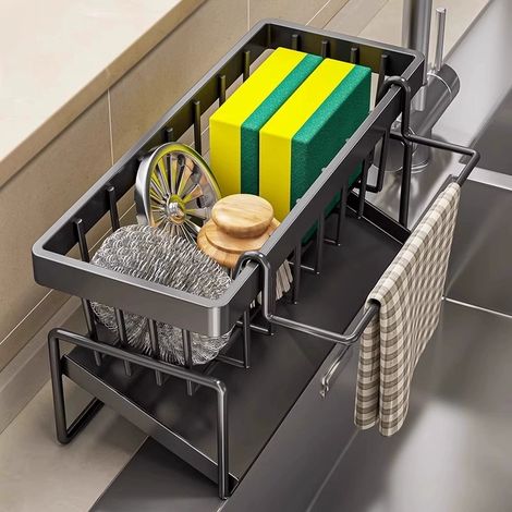 Soporte para fregadero de cocina, soporte para escurridor automático (acero al carbono)