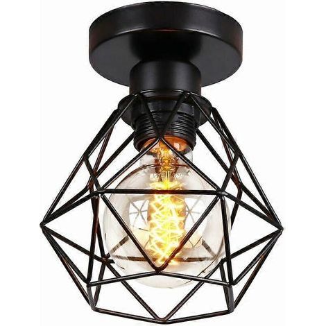 Plafonnier Industrielle Vintage Design Rtro Luminaire Led E27 pour Salon Chambre Cuisine Couloir - Noir (1/5)