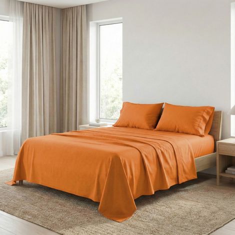 Set de Draps de Lit en Coton en couleur unie orange STRONG fabriqué en Italie Un Carré
