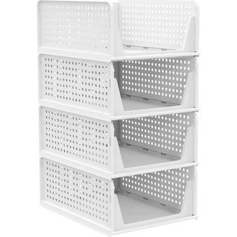 Aufbewahrungsboxen für Kleidung, Set von 4, faltbar und stapelbar, weiß