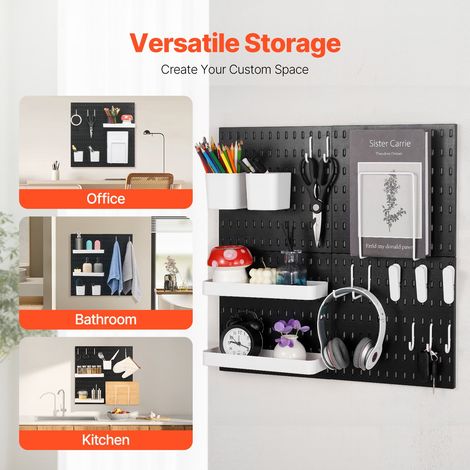 Panneau Perforé Mural 280x280 mm Organiseur Garage en Plastique avec 4 Panneaux Perforés, Accessoires, Kit Rangement d'Outils pour Bureau, Salle d'Artisanat, Maison, Entrepôt, Magasin, Noir (1/5)