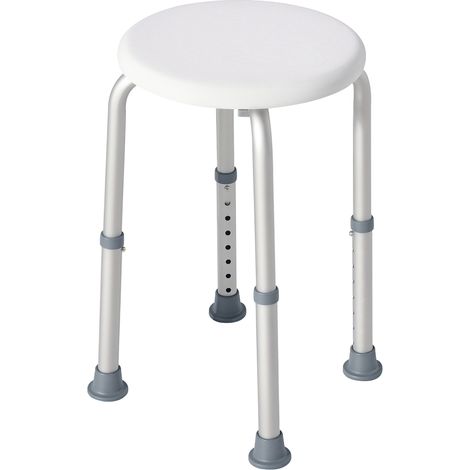 Höhenverstellbarer Duschhocker, ergonomischer Duschsitz, rutschfeste Füße, max. Belastbarkeit 136 kg, Aluminium, HDPE, weiß (1/5)
