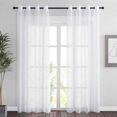 2PCS 137213cm Rideau Voilage - Double Panneaux Rideau en Voile Tulle avec Oeillets Draperies Souple Moderne pour Décoration blanc (1/5)